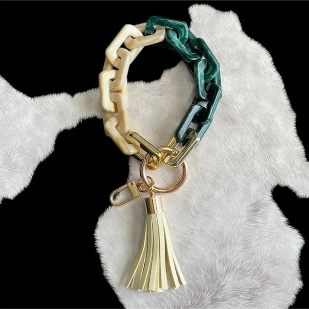 FORREST AND Tan Chain Link Bracelet Keychain